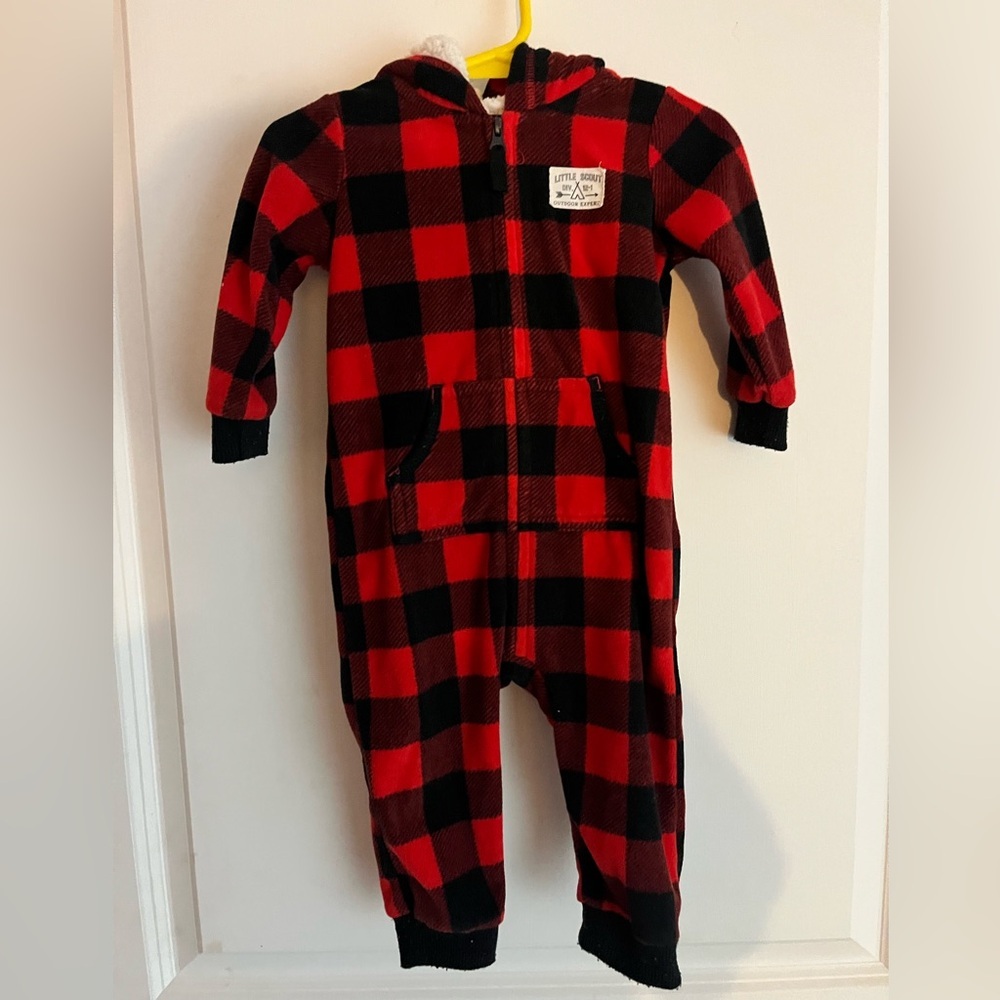 Carters Red and Black Plaid Hooded Onesie size mediume 9 Months